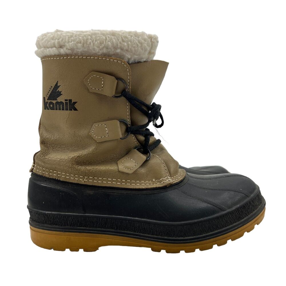 Kamik Boots Mens 8 Beige Waterproof Leather Faux Fur Snow Winter Made In Canada‎